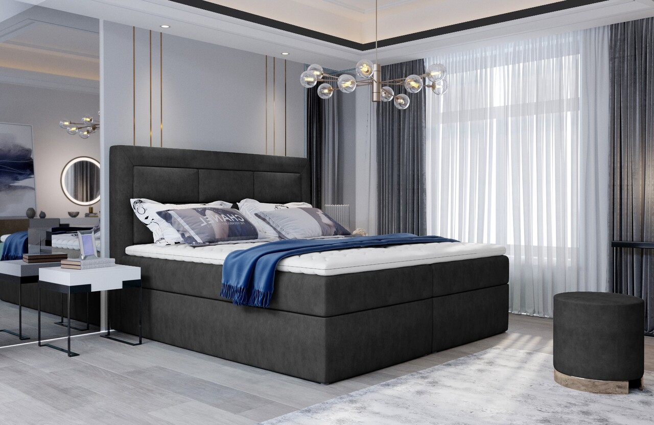 Pat tapitat cu lada depozitare, 180×200 cm, ELTAP, VIV-06-1.8, Vivre, lemn/poliester, gri antracit Saltele